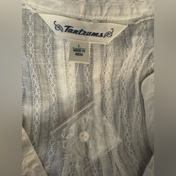 Tantrums lightweight white beachy boho peasant resortwear Lagenlook pop over top - Picture 5 of 10
